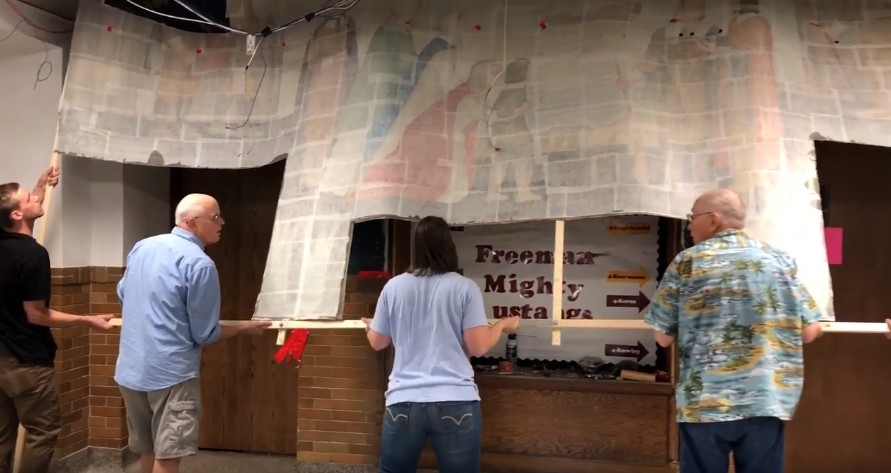 Video: Removing the Jacobson mural from Freeman School