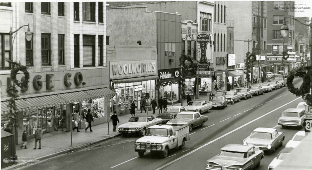 Christmas Shopping on Broadway between Galena and Downer December 1967 (Aurora HIstorical Society photo)