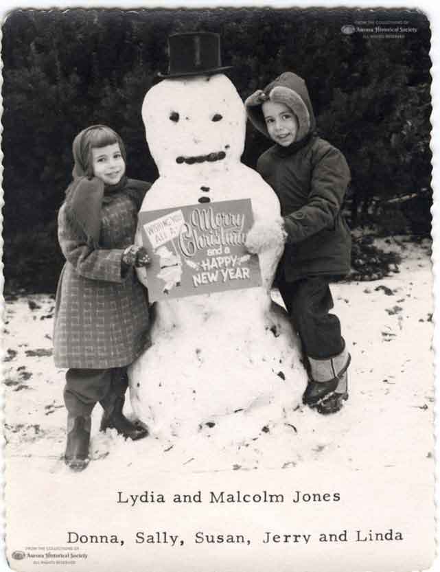 Christmas card of the Malcom Jones family of Aurora 1950s (Aurora Historical Society Photo)