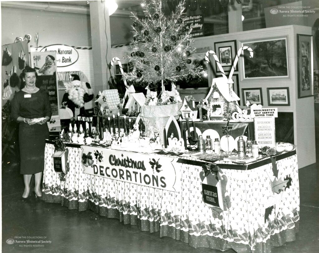 Woolworth's display at Chamber of Commerce promotion, What's New for the Holidays, November 1959 (Aurora Historical Society photo)